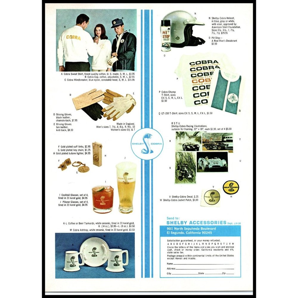 1967 Shelby Accessories Catalog Vintage Print Ad Classic Car Enthusiast Wall Art